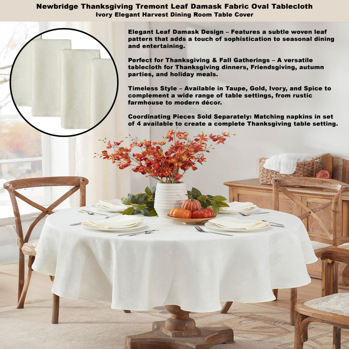 Tremont Leaf Damask Fabric Tablecloth & Napkins, Soil Resistant, Easy Care