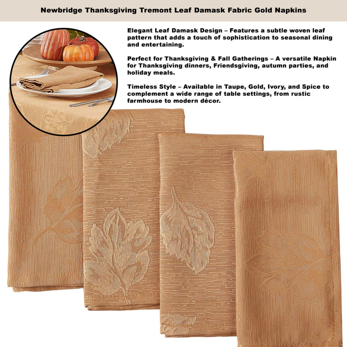 Tremont Leaf Damask Fabric Tablecloth & Napkins, Soil Resistant, Easy Care