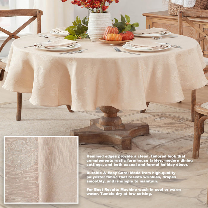 Tremont Leaf Damask Fabric Tablecloth & Napkins, Soil Resistant, Easy Care