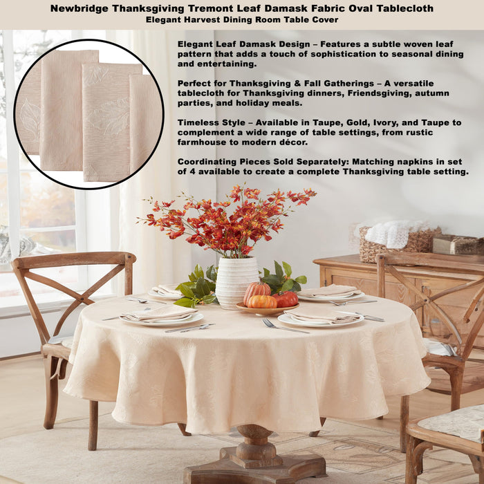 Tremont Leaf Damask Fabric Tablecloth & Napkins, Soil Resistant, Easy Care