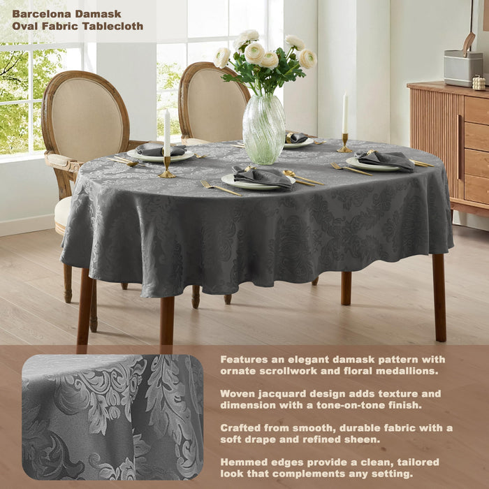 Newbridge Barcelona Luxury Damask Fabric Tablecloth, 100% Polyester, No Iron, Soil Resistant Holiday Tablecloths and Napkins