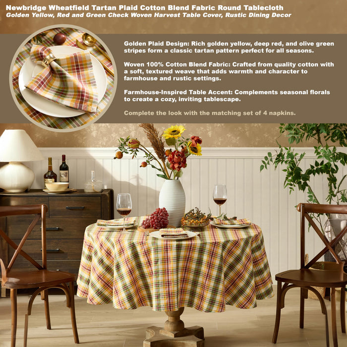 Wheatfield Golden Yellow Plaid Cotton Tablecloth for Fall & Thanksgiving