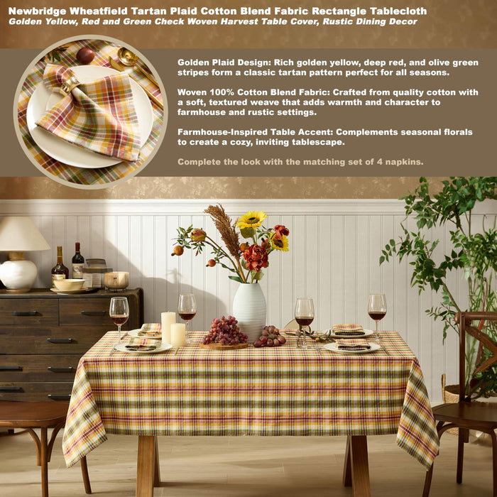 Wheatfield Golden Yellow Plaid Cotton Tablecloth for Fall & Thanksgiving