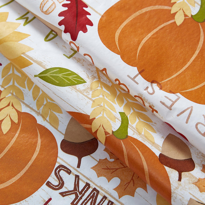 Happy Thanksgiving Turkey Vinyl Flannel Backed Tablecloth, Whimsical Fall Harvest by Newbridge