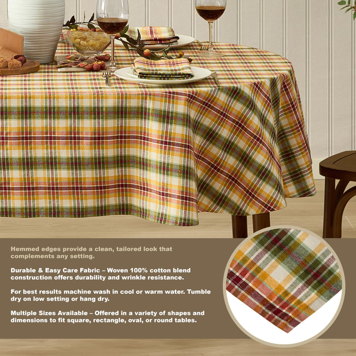 Wheatfield Golden Yellow Plaid Cotton Tablecloth for Fall & Thanksgiving