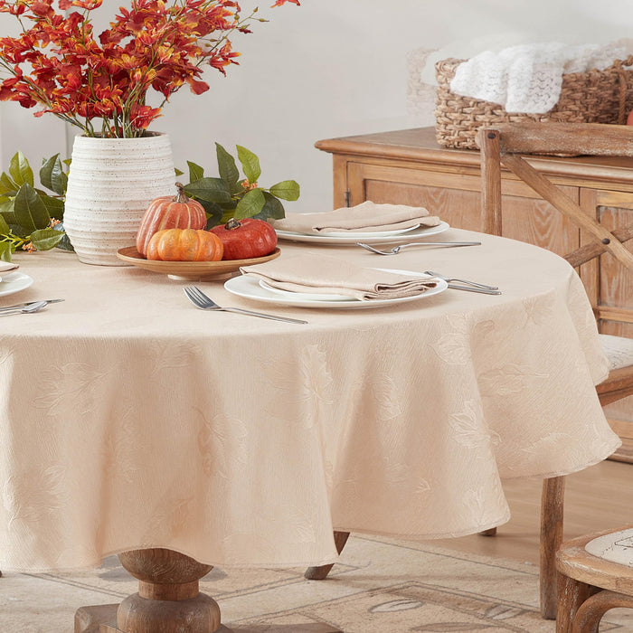 Tremont Leaf Damask Fabric Tablecloth & Napkins, Soil Resistant, Easy Care
