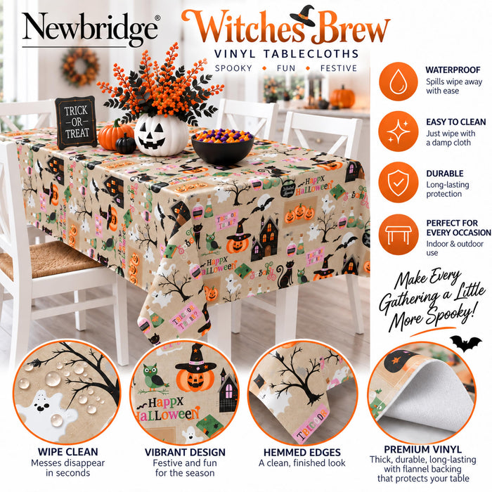 Newbridge Happy Halloween Witches Brew Vinyl Flannel Backed Tablecloth