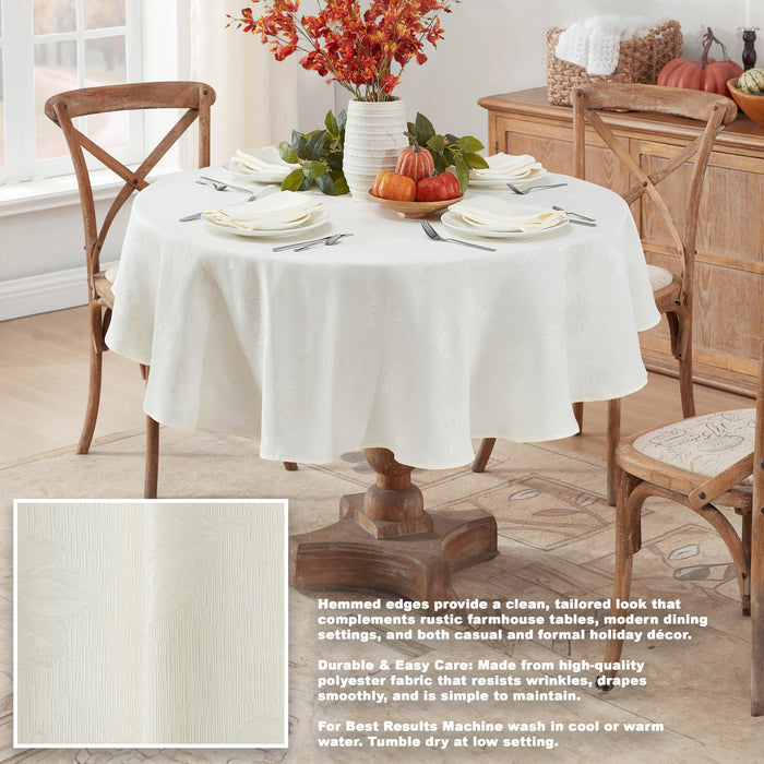 Tremont Leaf Damask Fabric Tablecloth & Napkins, Soil Resistant, Easy Care
