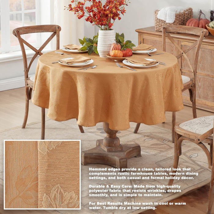 Tremont Leaf Damask Fabric Tablecloth & Napkins, Soil Resistant, Easy Care