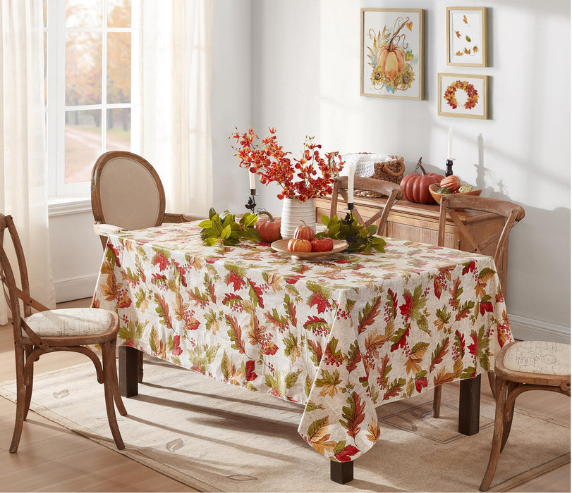 Rustic Fall Acorn and Leaf Print Autumn Vinyl Flannel Backed Tablecloth, Thanksgiving Autumn Leaves by Newbridge