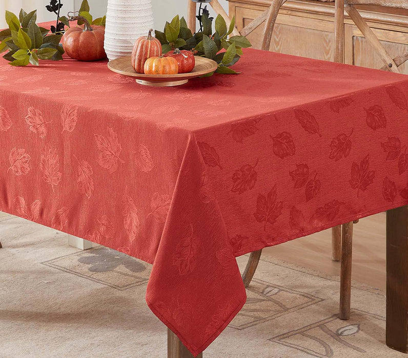 Tremont Leaf Damask Fabric Tablecloth & Napkins, Soil Resistant, Easy Care