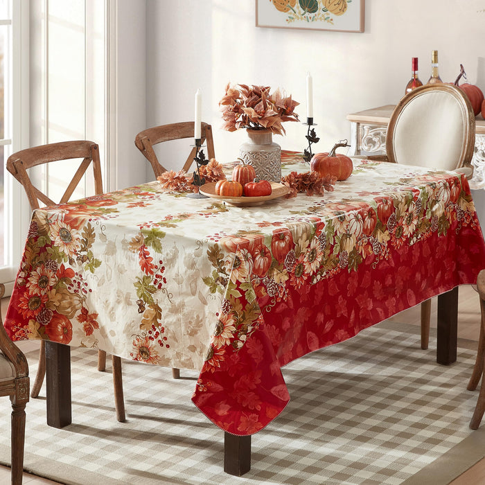 Bountiful Fall Harvest Vinyl Flannel Backed Autumn Tablecloth by Newbridge
