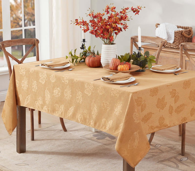 Tremont Leaf Damask Fabric Tablecloth & Napkins, Soil Resistant, Easy Care