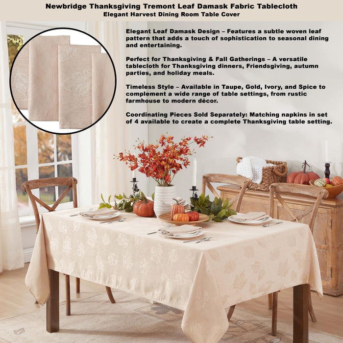 Tremont Leaf Damask Fabric Tablecloth & Napkins, Soil Resistant, Easy Care