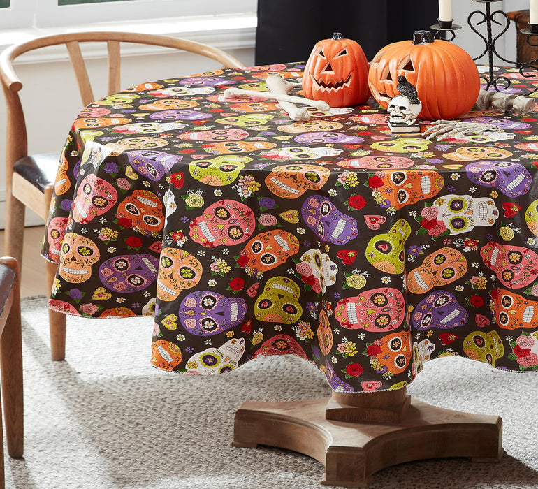 Halloween Sugar Skull Vinyl Flannel Backed Tablecloth by Newbridge