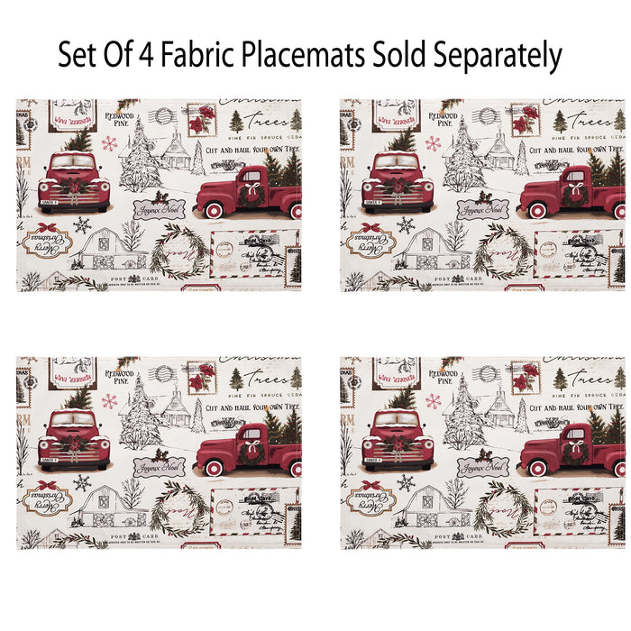 Newbridge Christmas Pine Hill Tree Farm Fabric Tablecloth, Nostalgic Retro Holiday Country Farm Truck No Iron and Stain Resistant Table Cover, Napkins, Placemats and Table Runners for Party, Banquet