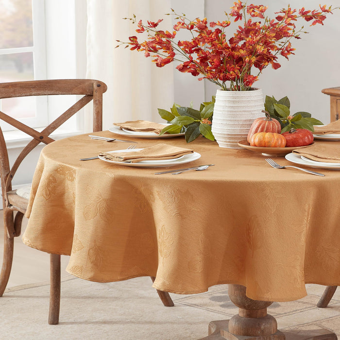 Tremont Leaf Damask Fabric Tablecloth & Napkins, Soil Resistant, Easy Care