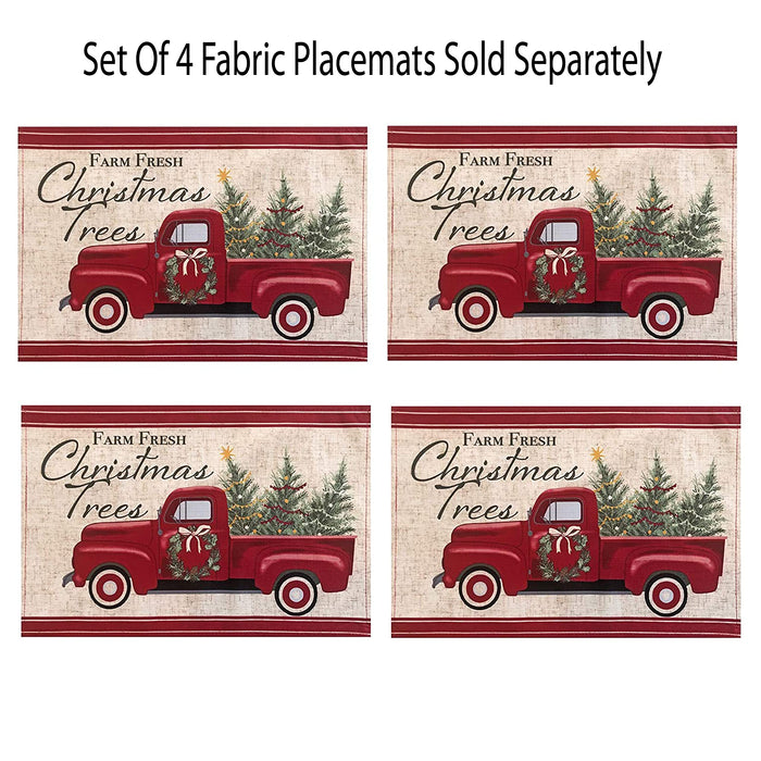 Newbridge Christmas Pine Hill Tree Farm Fabric Tablecloth, Nostalgic Retro Holiday Country Farm Truck No Iron and Stain Resistant Table Cover, Napkins, Placemats and Table Runners for Party, Banquet