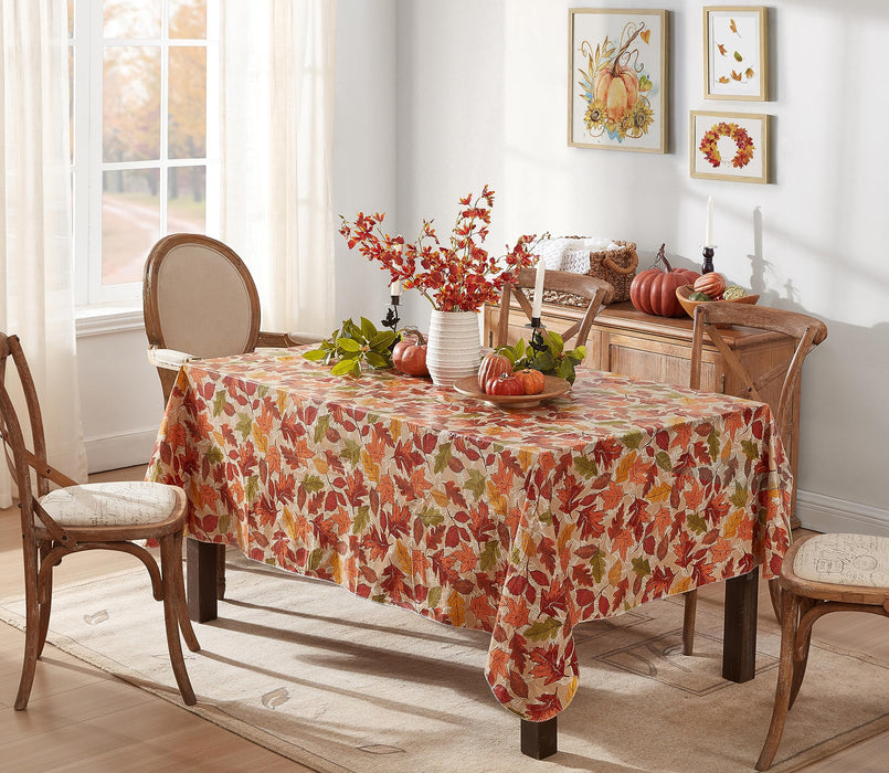 Leaves are Falling Autumn and Thanksgiving Print Vinyl Flannel Backed Tablecloth by Newbridge