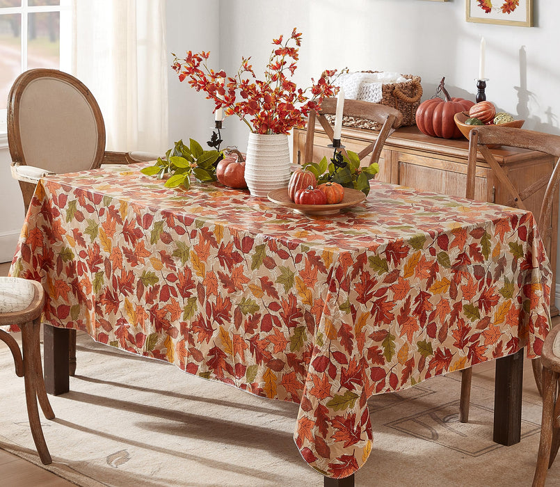 Leaves are Falling Autumn and Thanksgiving Print Vinyl Flannel Backed Tablecloth by Newbridge