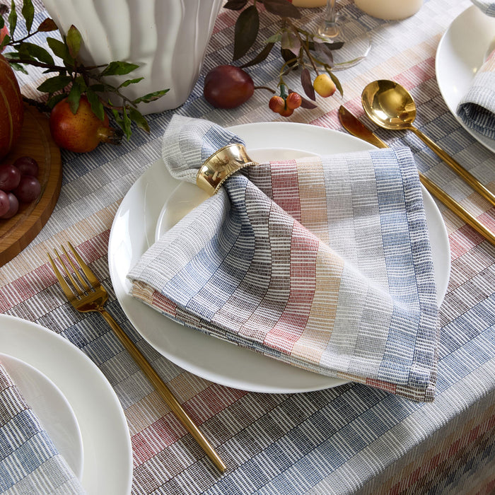 Home Bargains Plus Thanksgiving Hilton Plaid Fabric Tablecloth, Red Taupe Cream Woven Gingham Check Harvest Easy Care Cotton Blend Table Cover and Napkin