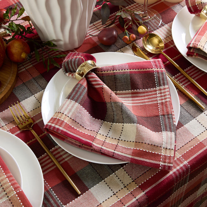 Home Bargains Plus Chambord and Felix Thanksgiving Red Plaid Fabric Tablecloths, Rustic Farmhouse Fall Harvest Easy Care Cotton Blend Table Cover