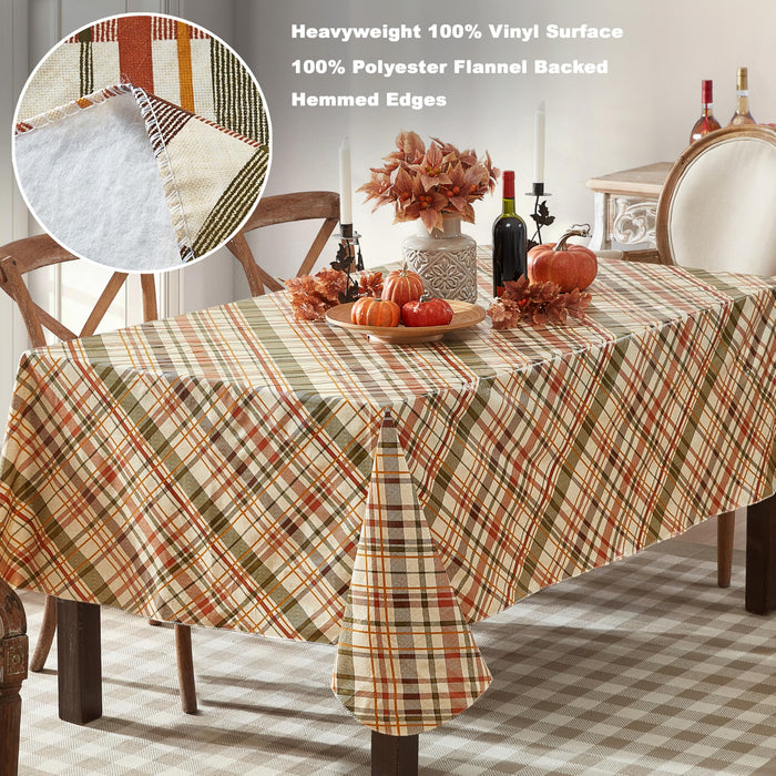Harvest Diagonal Plaid Contemporary Autumn and Thanksgiving Vinyl Flannel Backed Tablecloth by Newbridge