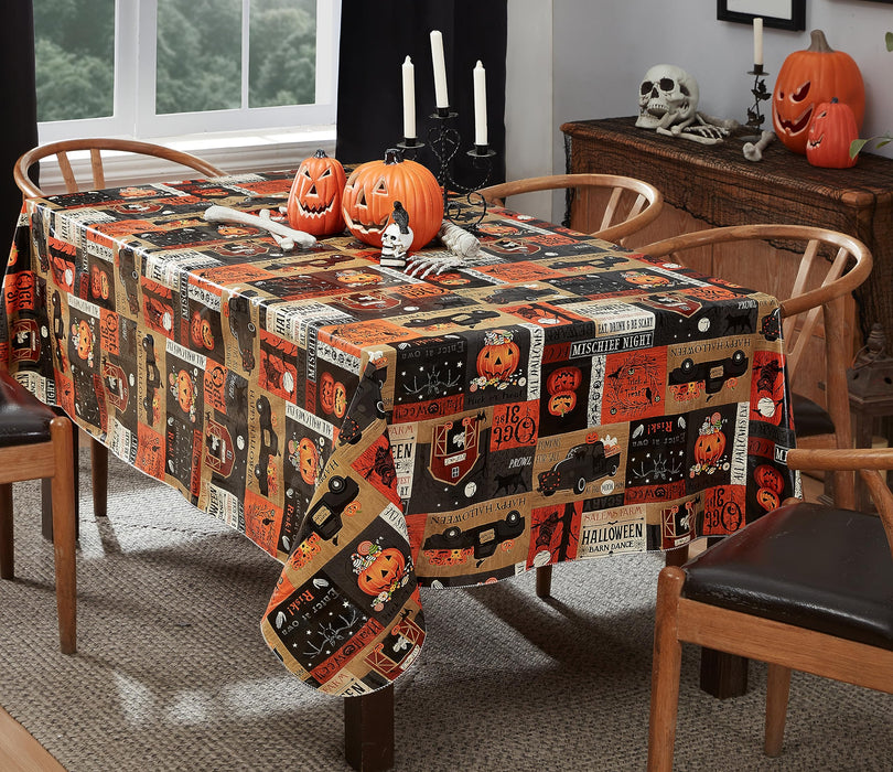 Rustic Spooky Farm Halloween Vinyl Tablecloth with Flannel Backing by Newbridge