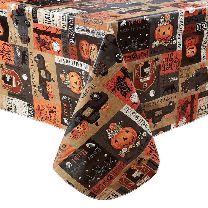 Rustic Spooky Farm Halloween Vinyl Tablecloth with Flannel Backing by Newbridge