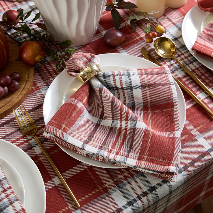 Home Bargains Plus Chambord and Felix Thanksgiving Red Plaid Fabric Tablecloths, Rustic Farmhouse Fall Harvest Easy Care Cotton Blend Table Cover