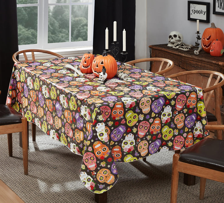Halloween Sugar Skull Vinyl Flannel Backed Tablecloth by Newbridge