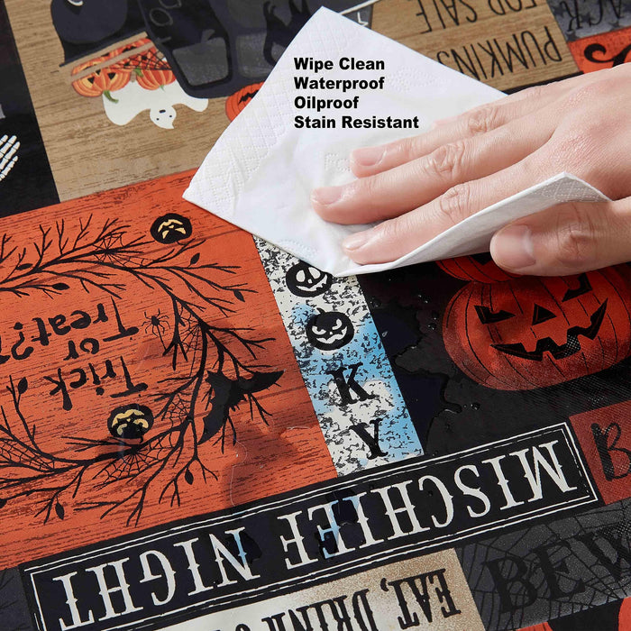 Rustic Spooky Farm Halloween Vinyl Tablecloth with Flannel Backing by Newbridge