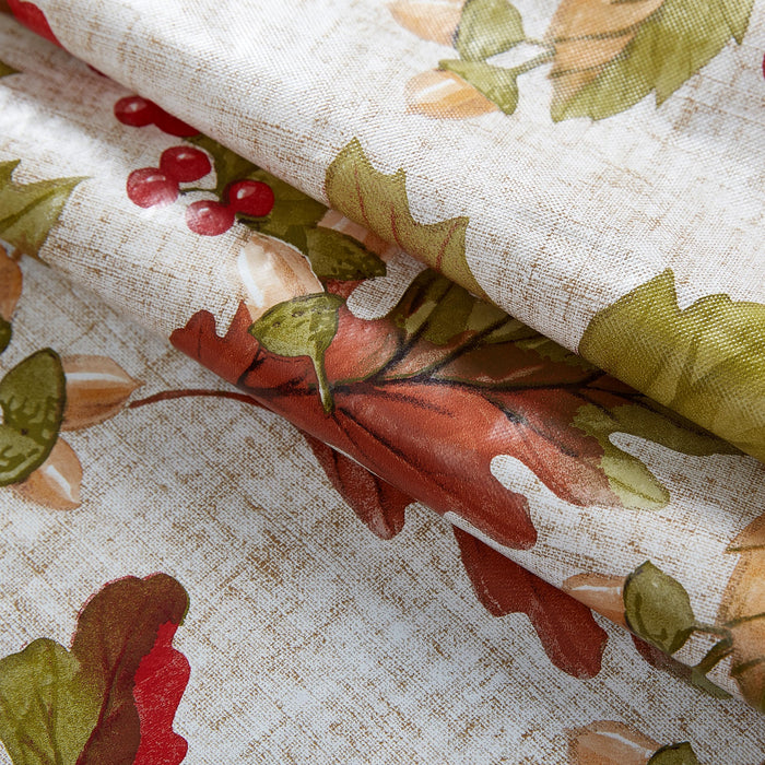 Rustic Fall Acorn and Leaf Print Autumn Vinyl Flannel Backed Tablecloth, Thanksgiving Autumn Leaves by Newbridge