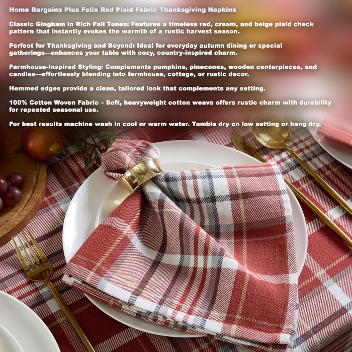 Home Bargains Plus Chambord and Felix Thanksgiving Red Plaid Fabric Tablecloths, Rustic Farmhouse Fall Harvest Easy Care Cotton Blend Table Cover